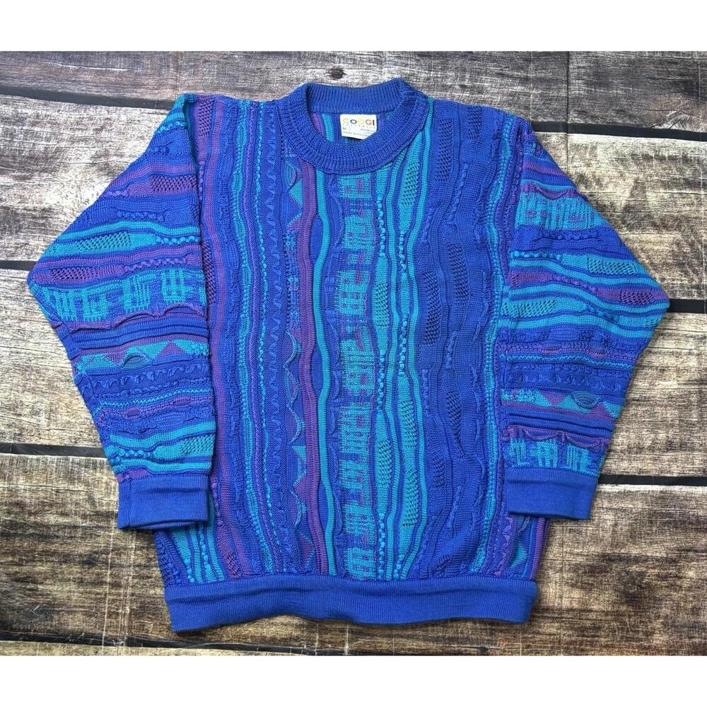 COOGI Multi-Blue Patterned Crewneck Sweater